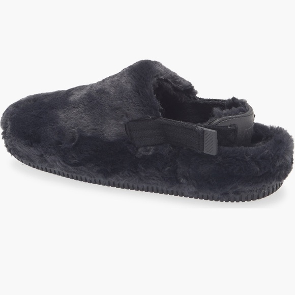Nike Calm SE Women's Mules Black Faux Fur Slippers. Size 8! Black! Cozy! - Picture 3 of 13